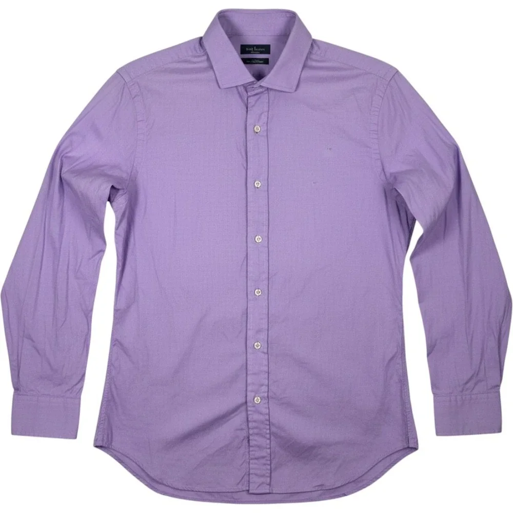 Polo Ralph Lauren Button Down Men 16 Large Slim Fit Purple Herringbone Poplin